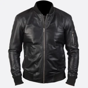 Bomia Ma-1 Black Leather Bomber Jacket
