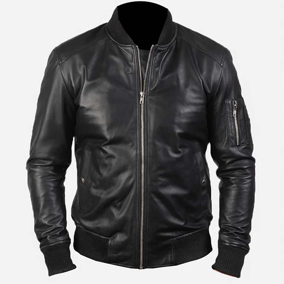Bomia Ma-1 Black Leather Bomber Jacket