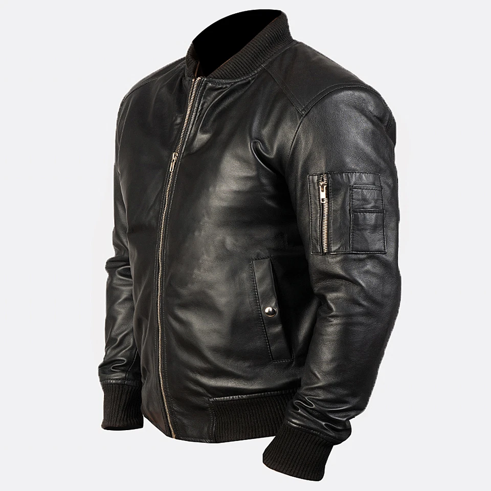 Bomia Ma-1 Black Leather Bomber Jacket