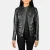 Rumella Black Leather Biker Jacket – front view showing smooth black leather, asymmetrical zipper and sharp biker silhouette