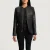 Nexi Quilted Black Leather Jacket – front view showing diamond-quilted black leather, tailored silhouette and clean lines