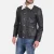 Snow Cole Black Leather Jacket – front view showing smooth black leather, tailored silhouette and clean lines