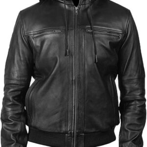 Tiptop Fentic Bomber Genuine Leather Jacket for Men Removable Hooded Leather Jacket