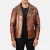 Alberto Shearling Brown Leather Jacket – front view showing rich brown leather, plush shearling collar and classic aviator silhouette