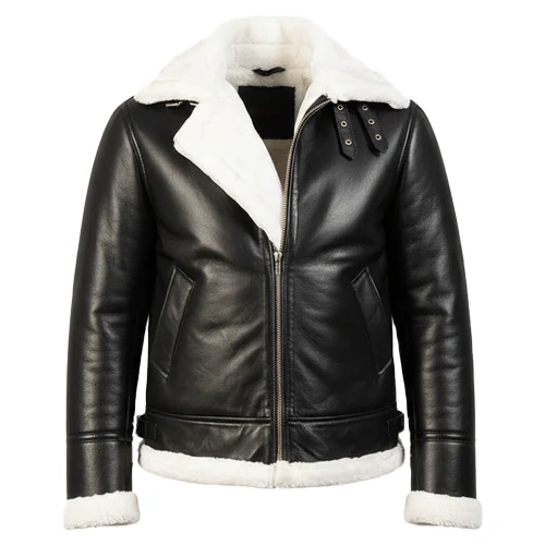 Francis B-3 Black & White Leather Bomber Jacket