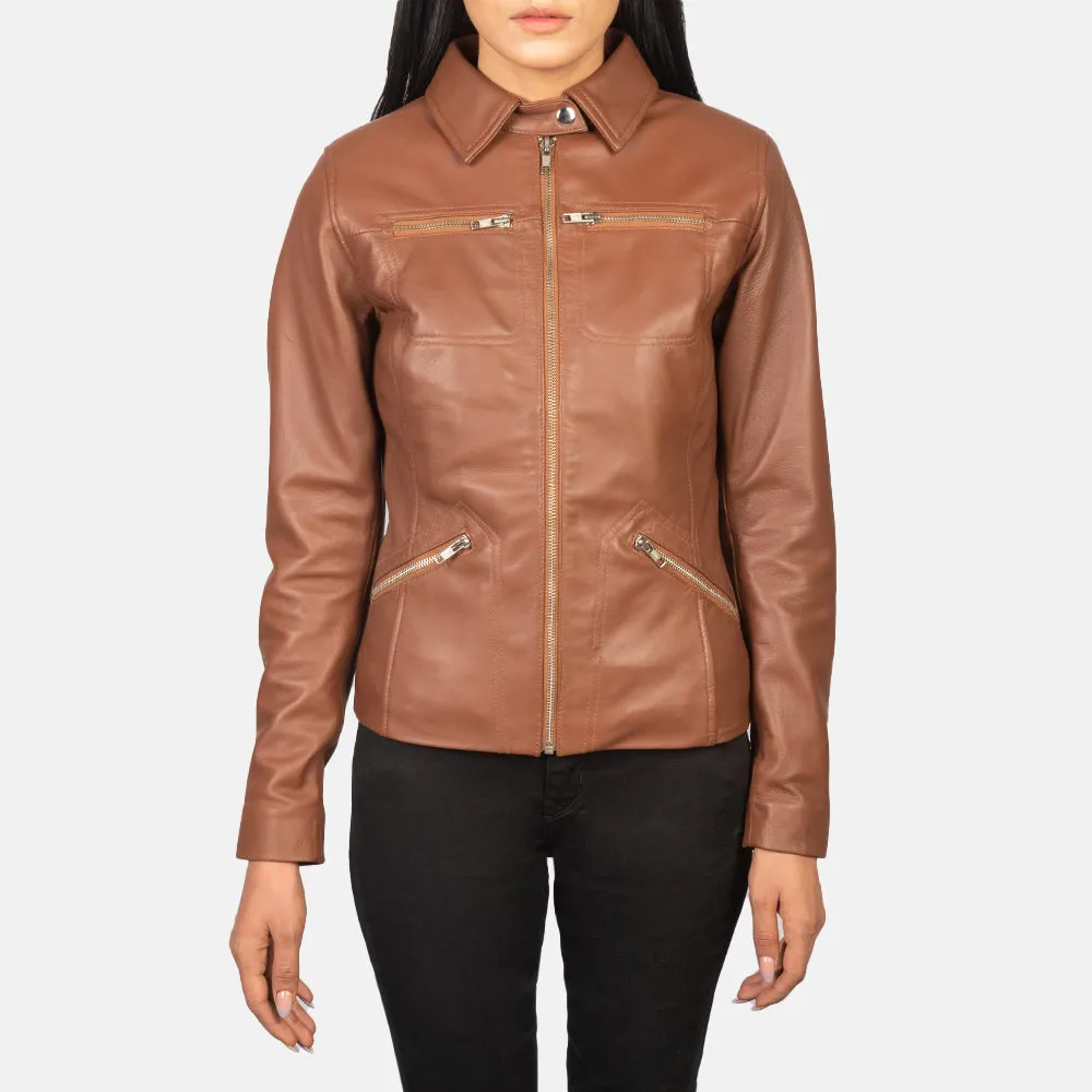 Tomachi Brown Leather Jacket – front view showing rich brown leather, tailored silhouette and clean lines
