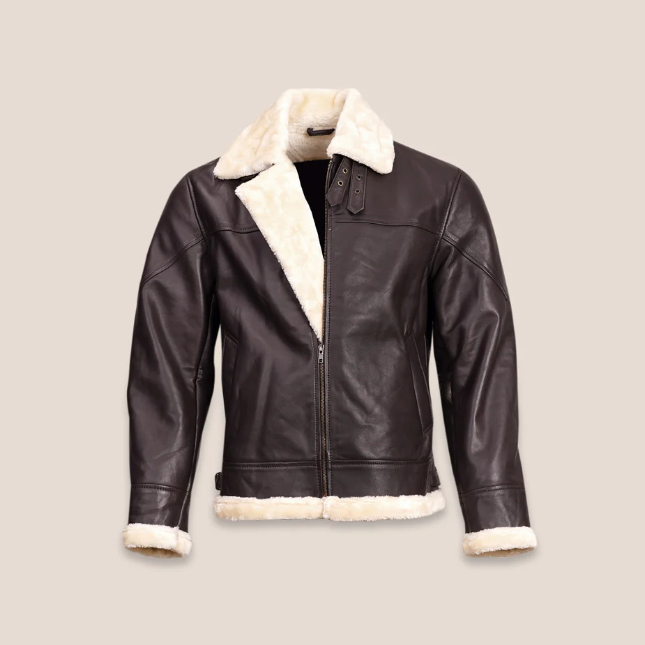 Francis B-3 Distressed Black Leather Bomber Jacket