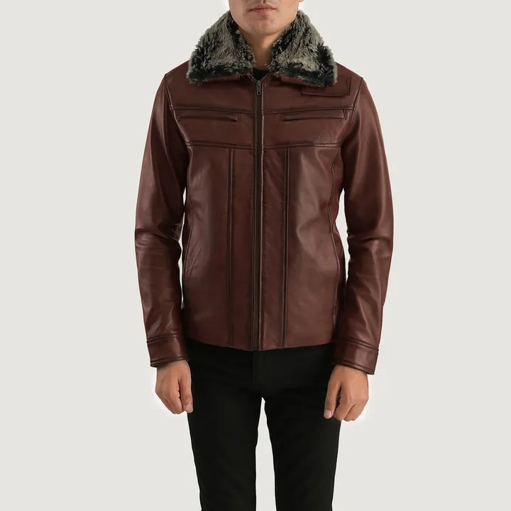 Evan Hart Fur Brown Leather Jacket – front view showing rich brown leather, plush fur collar and tailored silhouette