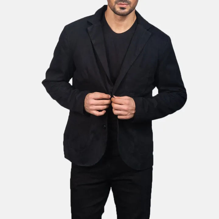 Borges Black Blazer – front view showing tailored fit, premium black fabric and structured shoulders