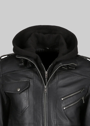 Bravado Brown Hooded Leather Bomber Jacket