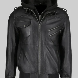 Bravado Brown Hooded Leather Bomber Jacket