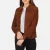 Suzy Brown Suede Trucker Jacket – front view showing soft brown suede, classic trucker silhouette and dual chest pockets