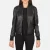 Ava Ma-1 Black Leather Bomber Jacket – front view showing smooth black leather, classic bomber silhouette and ribbed cuffs