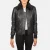Stella G-1 Black Leather Bomber Jacket – front view showing genuine black leather, mouton fur collar and classic naval bomber silhouette