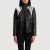 Alia Metallic Black Leather Biker Jacket front view high neck
