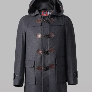 Drake Black Wool Hooded Duffle Coat