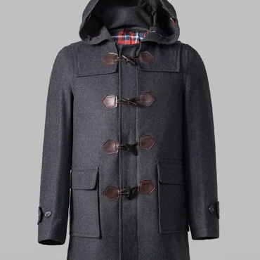 Drake Black Wool Hooded Duffle Coat
