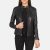 Kelsee Black Leather Biker Jacket front view quilted shoulders