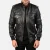 Premium Black Leather Bomber Jacket by Agent Shadow – front view showing vintage black genuine leather and ribbed cuffs