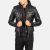 Men's black hooded leather bomber jacket by Bravado – front view