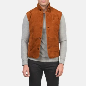 “Tony Brown Suede Vest made from premium brown suede with a classic sleeveless design”