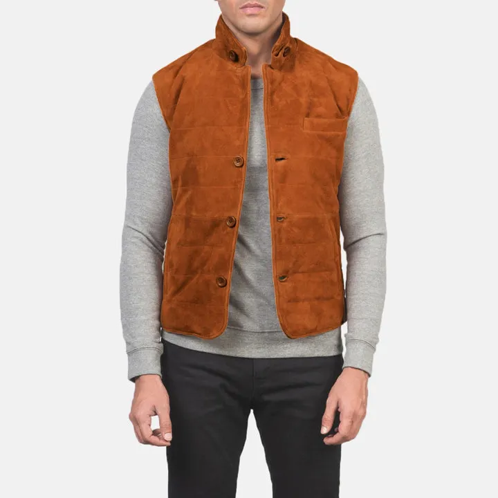 “Tony Brown Suede Vest made from premium brown suede with a classic sleeveless design”