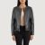 Elixir Black Collarless Leather Jacket – front view showing sleek collarless neckline, smooth genuine black leather and clean front zip