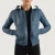 Luna Blue Hooded Leather Bomber Jacket front view fleece lined