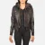 Roslyn Brown Hooded Leather Bomber Jacket front view removable hood