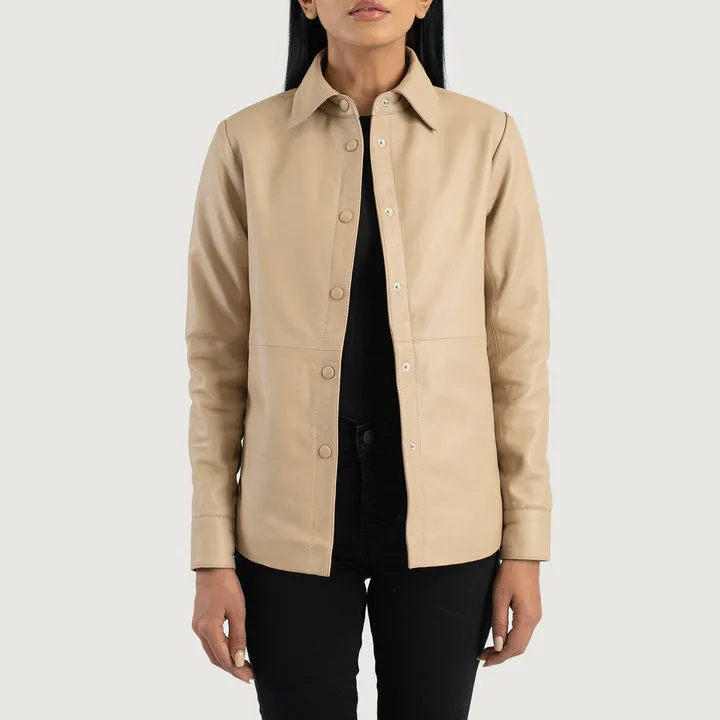 “Zenith Beige Leather Shirt Jacket with premium beige leather and a modern shirt-style design”