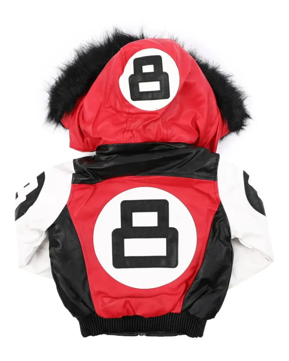 8 Ball Faux Fur Red & White Trim Hood Jacket