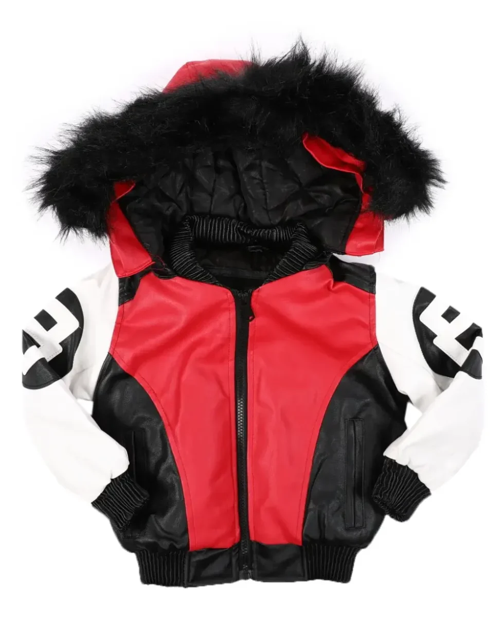 8 Ball Faux Fur Red & White Trim Hood Jacket