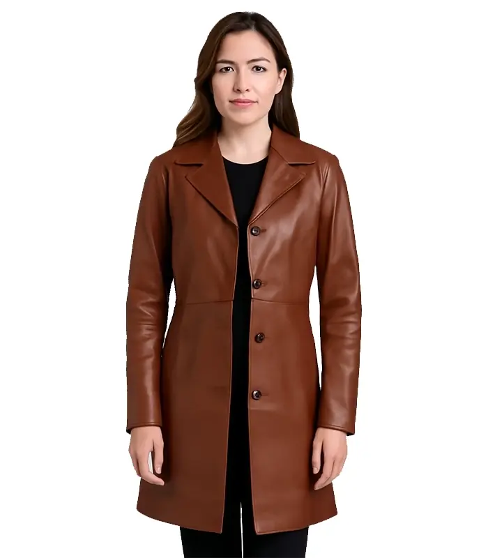 Don Long Brown Leather Coat Women