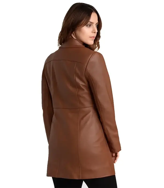 Don Long Brown Leather Coat Women