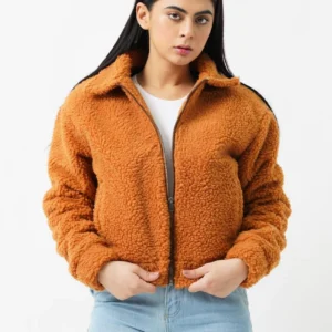 Teddy Faux Fur Bomber Jacket – Camel