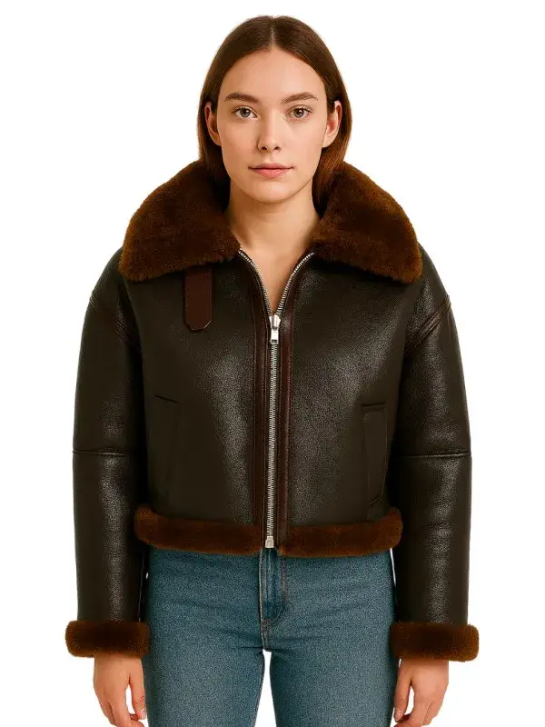 Women’s Brown Leather Shearling Jacket