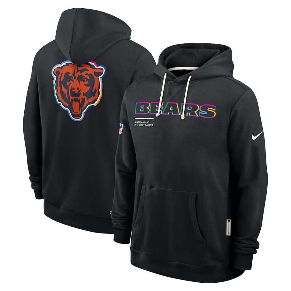 Men's Nike Black Chicago Bears Tall 2025 NFL Crucial Catch Sideline Standard Issue Dri-FIT Hoodie
