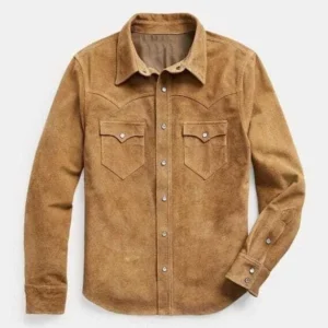 Men Suede Leather Trucker Premium Western Wear Shirt
