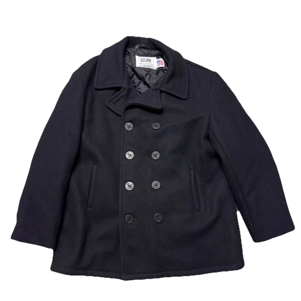 Schott U.S. Pea Coat Quilted Lining Wool Black 52 USA Made Vintage Naval