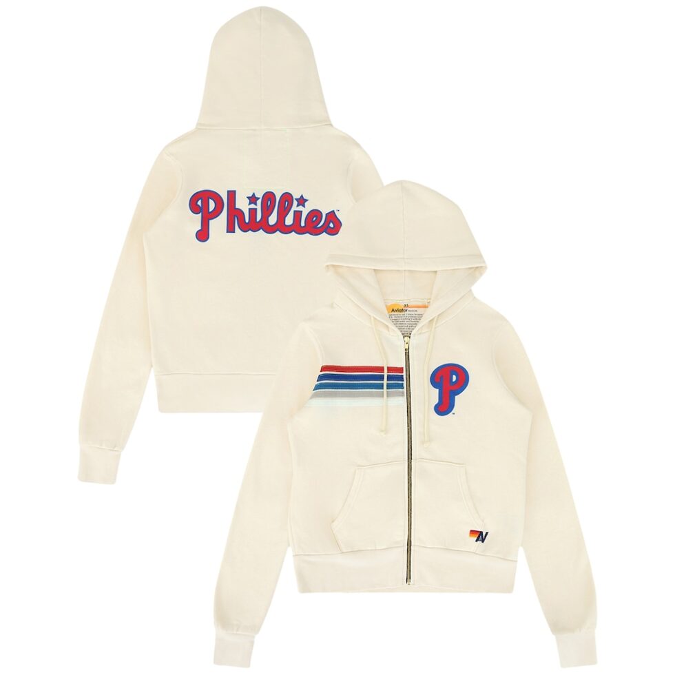 Unisex Philadelphia Phillies Aviator Nation x MLB Cream Five-Stripe Tri-Blend Full-Zip Hoodie
