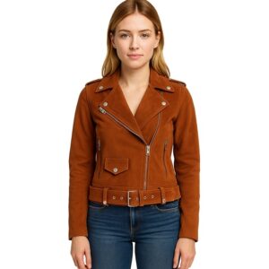 WomenBrown Suede Biker Jacket
