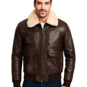 Men Brown Pilot Bomber Shearling Jacket
