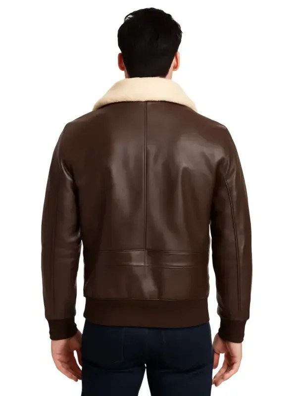Men Brown Pilot Bomber Shearling Jacket