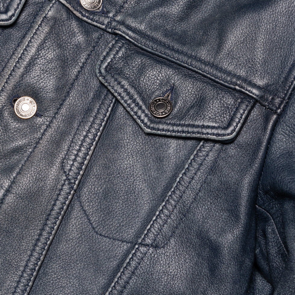 Men’s Black Distressed Real Leather Trucker Jacket