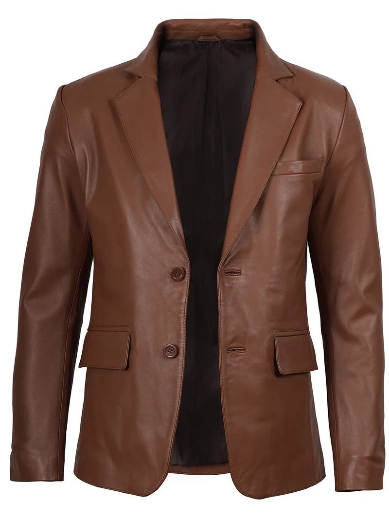 Men’s Cognac Brown Real Leather Blazer