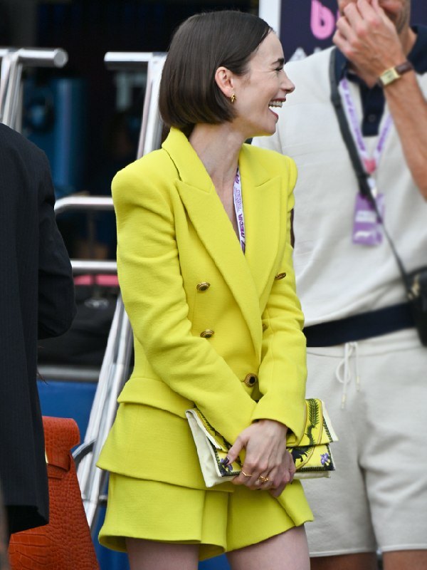 Emily in Paris S6 Lily Collins Yellow Double Breasted Jacket