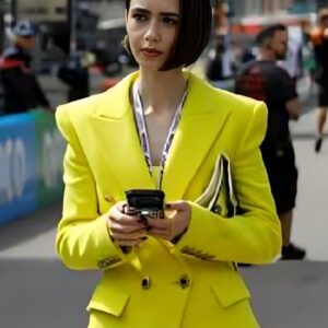 Emily in Paris S6 Lily Collins Yellow Double Breasted Jacket