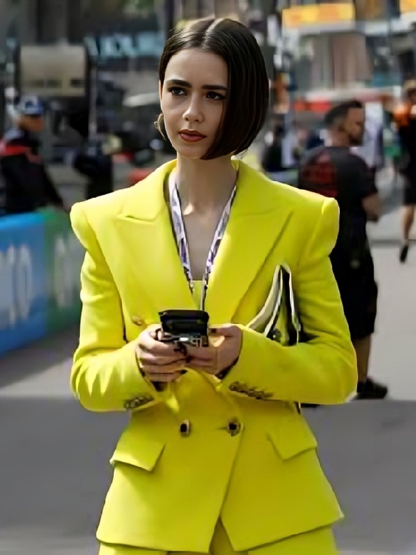 Emily in Paris S6 Lily Collins Yellow Double Breasted Jacket