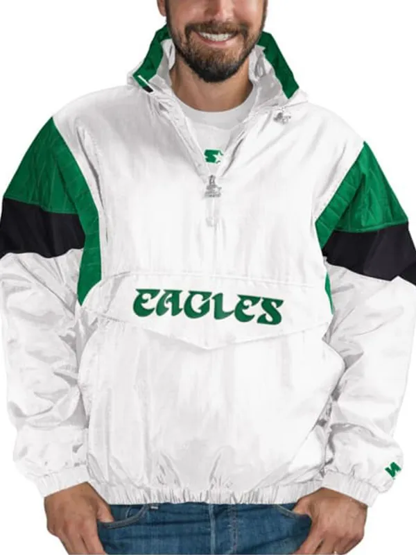 Mens Philadelphia Eagles White Pullover Jacket
