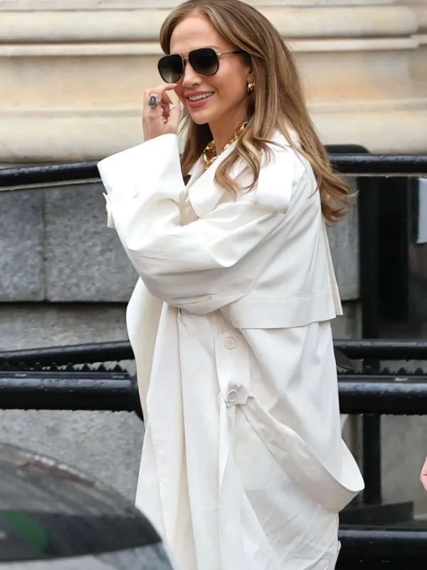 Office Romance 2026 Jennifer Lopez White Trench Coat